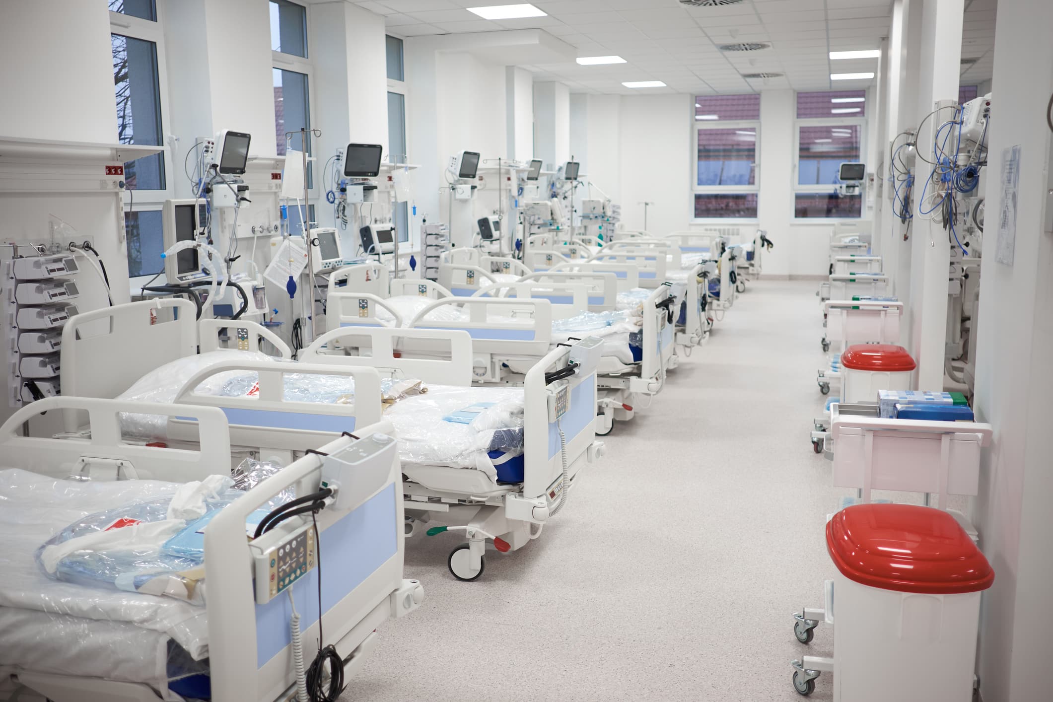 Modern empty temporary intensive care emergency room is ready to receive patients with coronavirus infection. Modern empty temporary intensive care emergency room